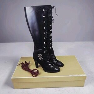 Michael Kors Zonda Tall Black Lace-up Heel Boots 37 Steampunk Luxury ITALY $798